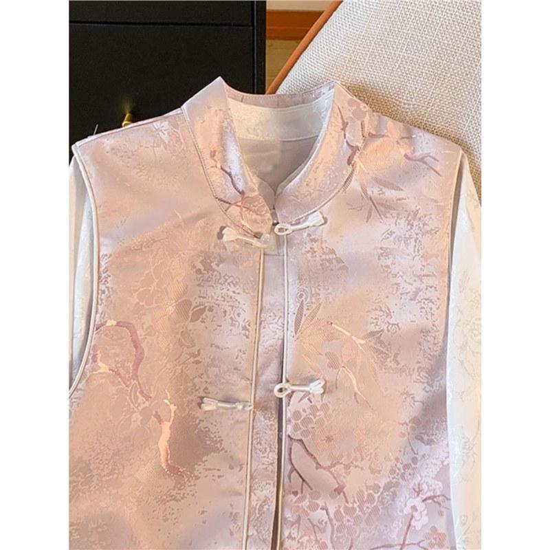 2025 Jacquard Fashion Cardigan Vest Women's Vest Buckle Fold Top