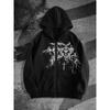 Felpa con cappuccio unisex nera con stampa croce di spine in metallo, calda, con cerniera, taglio ampio, in pile, cappotto stile Dark Street
