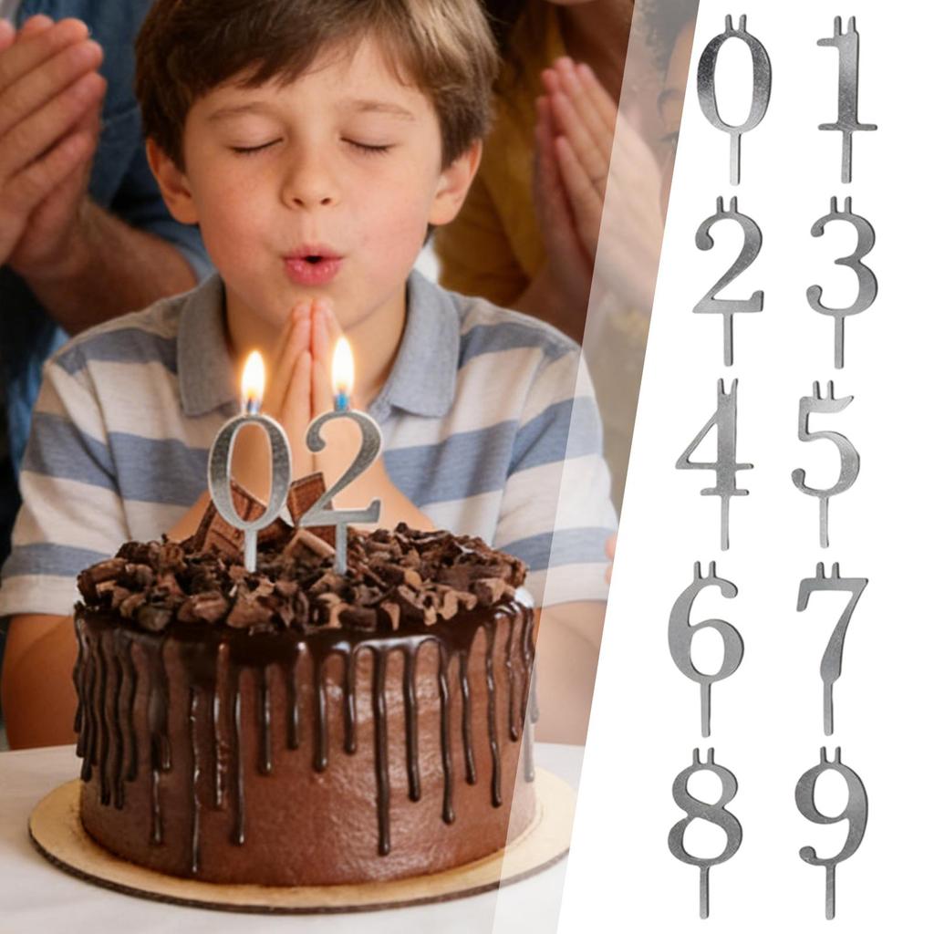 Birthday Cake Candle Holders 0-9 Number Steady Birthday Cake Topper Decorations Stainless Steel Number Candle Holders