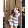 Lazy wind women's top contrasting striped long-sleeved sweater jacket women's autumn loose hooded knitted cardigan