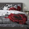 Rosenrote Blumen Retro Straße Bettbezug mit Kissenbezug Kundenspezifisches 3-teiliges Bettwäscheset Steppdeckenbezug Doppelbett Heimtextil
