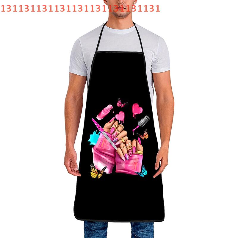 Nail Polish Printing Beauty Kitchen Women Apron Household Cleaning Pinafore Salon Home Cooking Baking Manicure Work Clothes