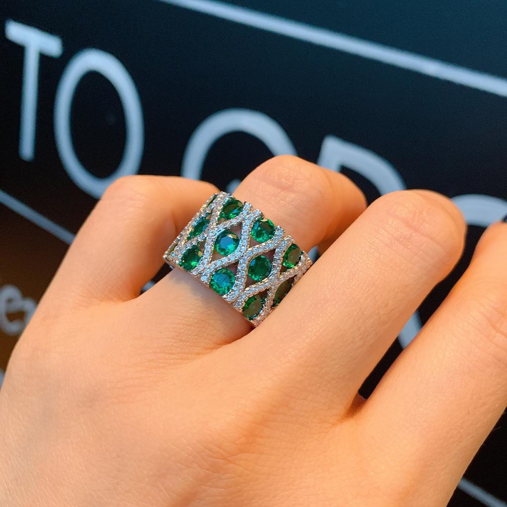 Jewelry Ring Female Imitation Colored Treasure Ring Retro Style Ring Shining Diamond Set Women'S Ring