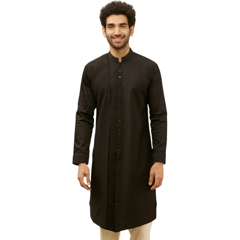 Manyavar Men's Kohl Black Textured Kurta (L)