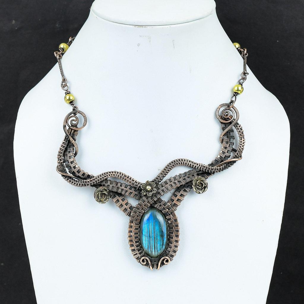 Labradorite Necklace Handmade Jewelry, 999 Copper Wire Wrapped Necklace Designer Gemstone Jewelry Adjustable Chain Necklace Gift For Mom