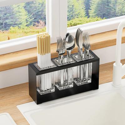 Kitchen Sink, Chopsticks, Spoons, Knives, Forks, Cutlery Storage Container with Draining Design, Large Capacity