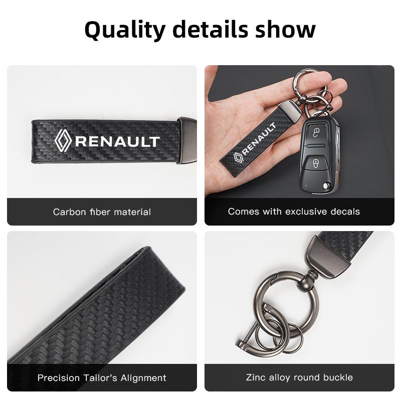 Interior Stickers Zinc Alloy Car Key Chain Ring Carbon Leather Keyring Accessories For Renault Clio QM6 Kadjar Megane Koleos Esp