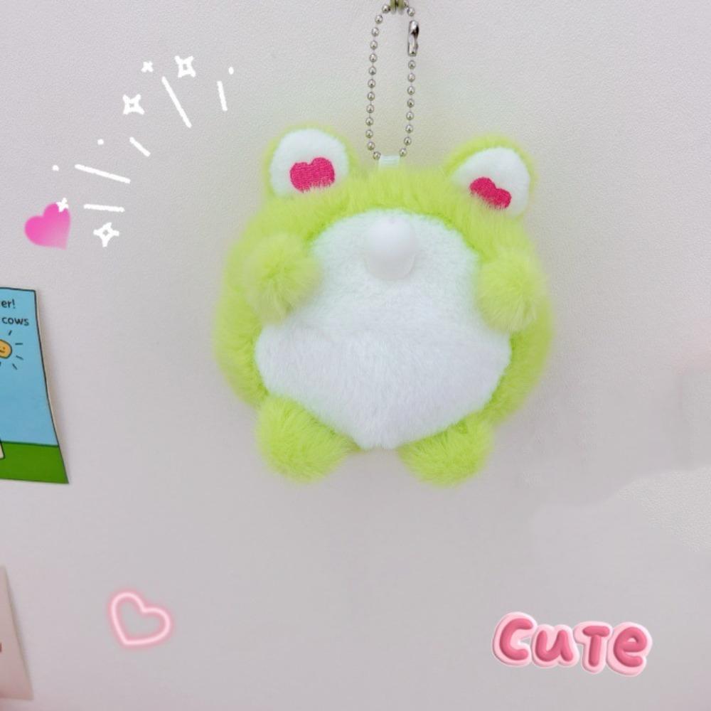 Cartoon Plush Dolls Pendant Squeaking Car Keyring Creative Bubble Frog Keychain  Girl Gift