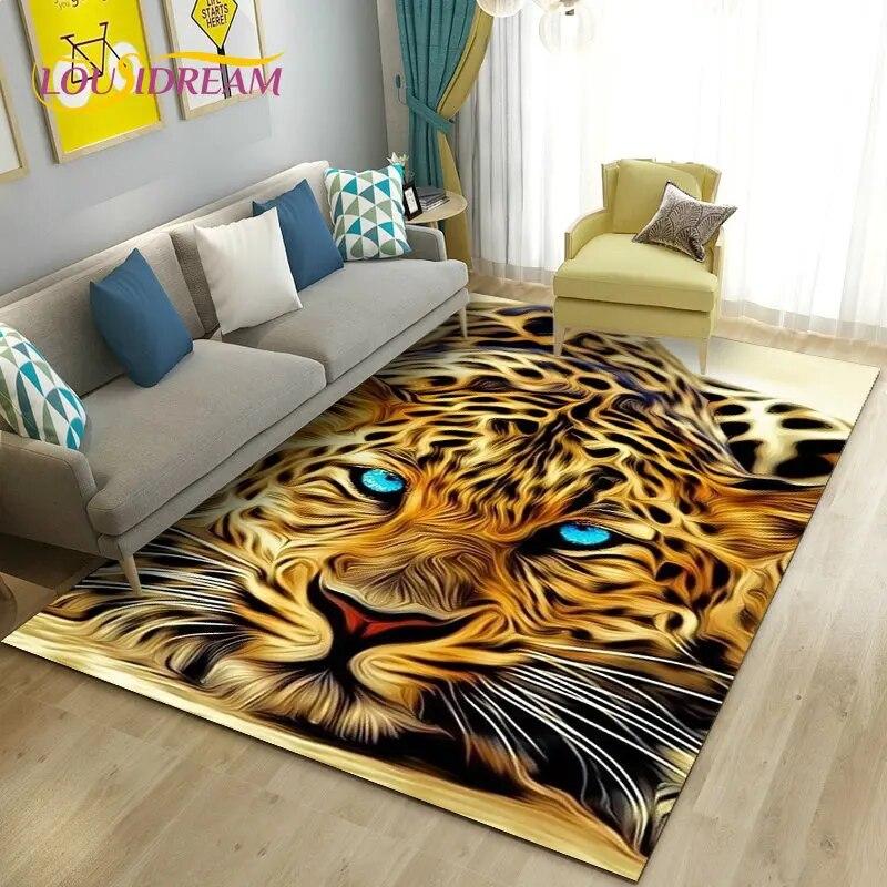 3D White Tiger Lion Leopard Wolf Area Rug,Carpet Rug for Living Room Bedroom Sofa Doormat Decoration,Kid Play Non-slip Floor Mat
