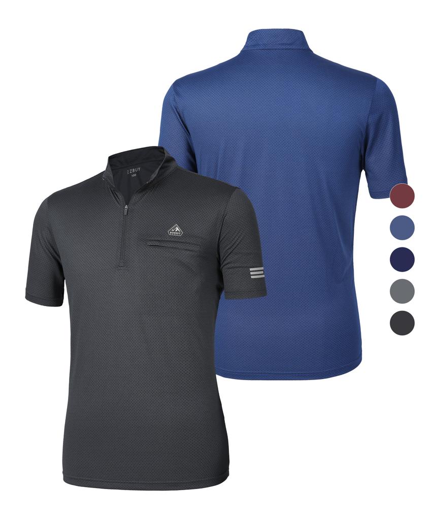 EXTRASPORTY Men'S Modern Air Honeycomb Mesh Short Sleeve Zip-Up T-Shirt 5 Colors (Type B)