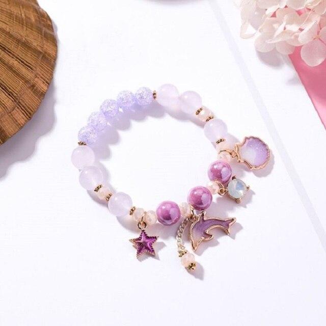 Sleek Stylish Jewelry Simple Style Crystal Stone Beads Bracelets Girls Women Fashionable Ocean Style Dolphin Shell Star Bracelets CuteSimple Bracelets