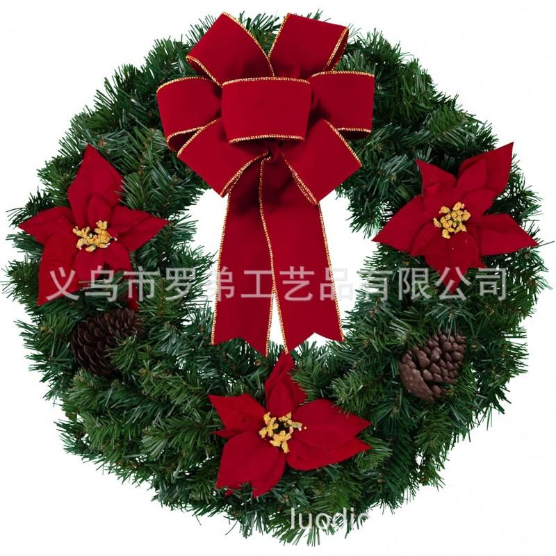 Christmas Decorations Set: LED String Lights Red Poinsettia Flowers Wreath Door Hanging Home Festive Interior