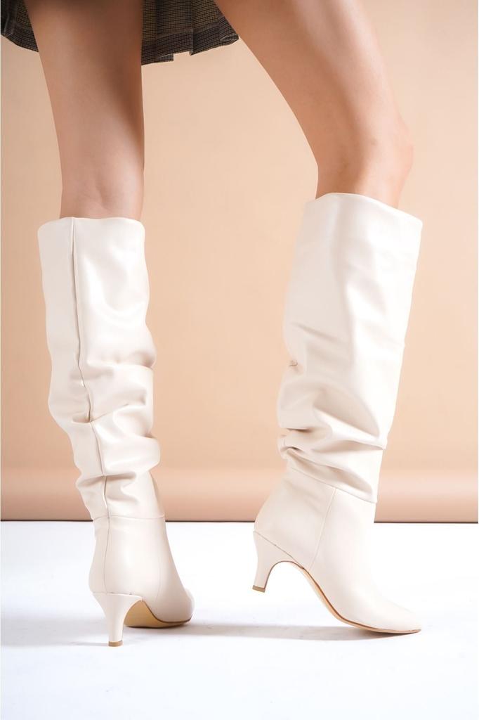 Femei Modern Elegant Fashion Adessa Femei Bej piele cu cordon cizme de cowboy