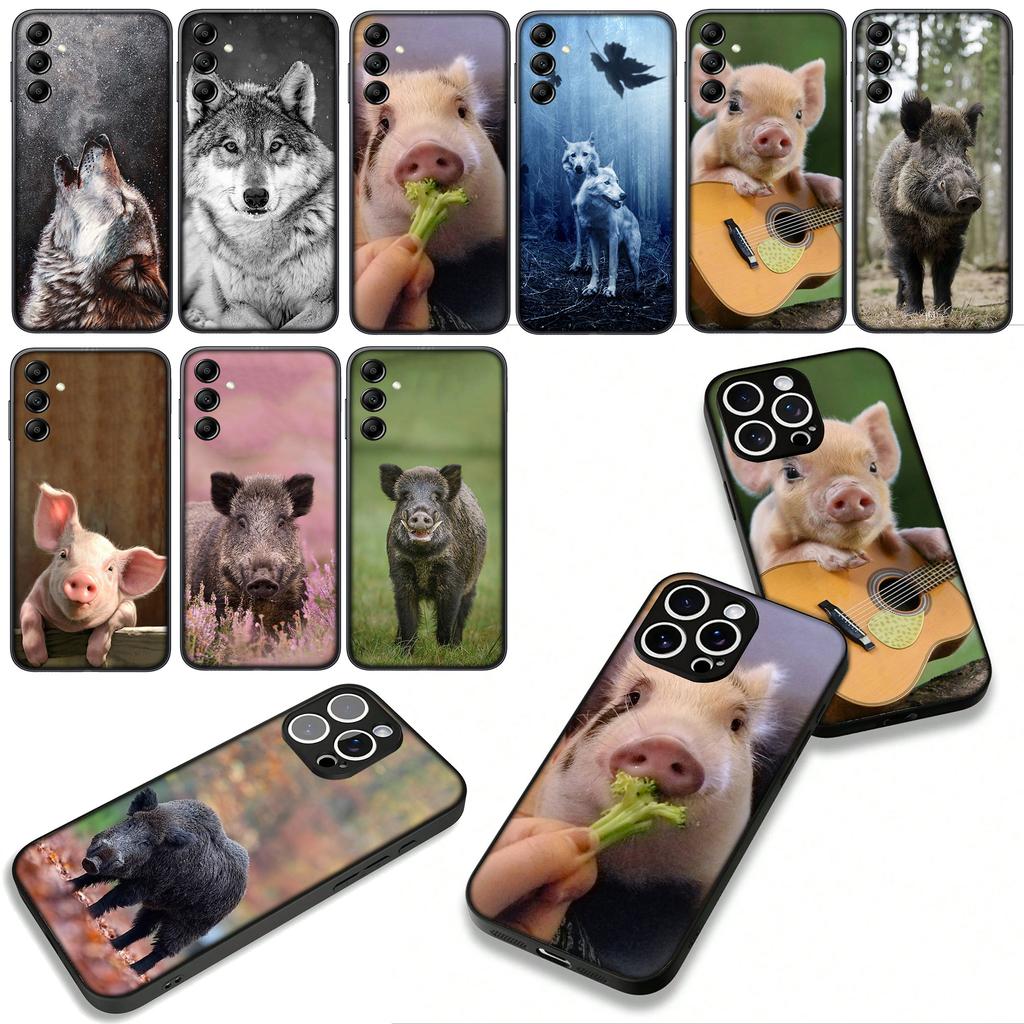 Schwein Wildschwein Wolf Handyhülle Case für Samsung Galaxy S25 S24 S22 S23 FE Ultra Plus A56 A05 A06 A15 A16 A55 S7 Edge Hülle