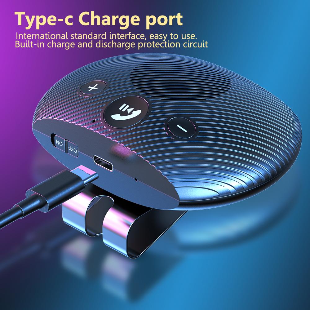 Bluetooth 5.3 Speaker Handsfree Car Kit Wireless Audio Receiver Speakerphone Loud Music Player Sun Visor Clip with Microphone