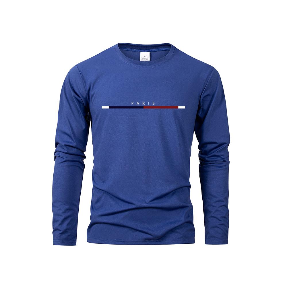 

Весенне-осенние футболки с круглым вырезом, с 3D-принтом в виде надписи PARIS , модные, повседневные, с длинным рукавом, мужские L синий