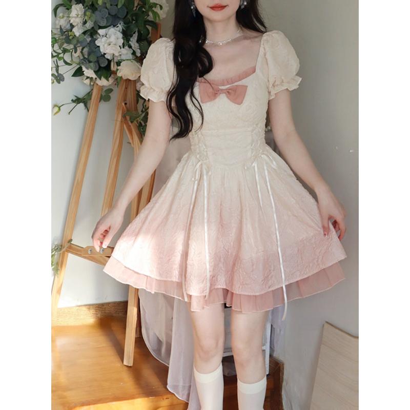 

Мини-платье Lolita Sweet Y2k, женское винтажное короткое праздничное платье с короткими рукавами, кавайное цельное платье, корейская мода 2023, летнее шикарное платье