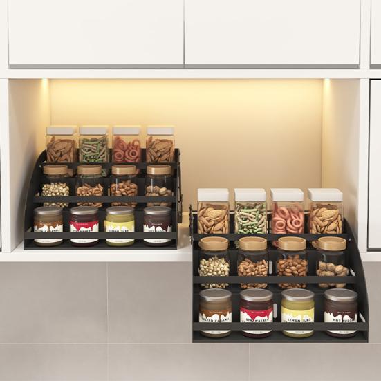 Down Spice Rack 3-Tier Pull Organizer Inside Out Spice Cabinets Space Saving Storage Shelf