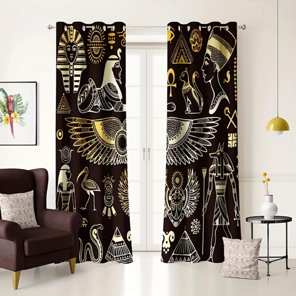 2pcs Ancient Egyptian Mural Curtains Rod Pocket DecorativePrinted Curtain Light-filtering Curtain For Kitchen Living RoomOffice