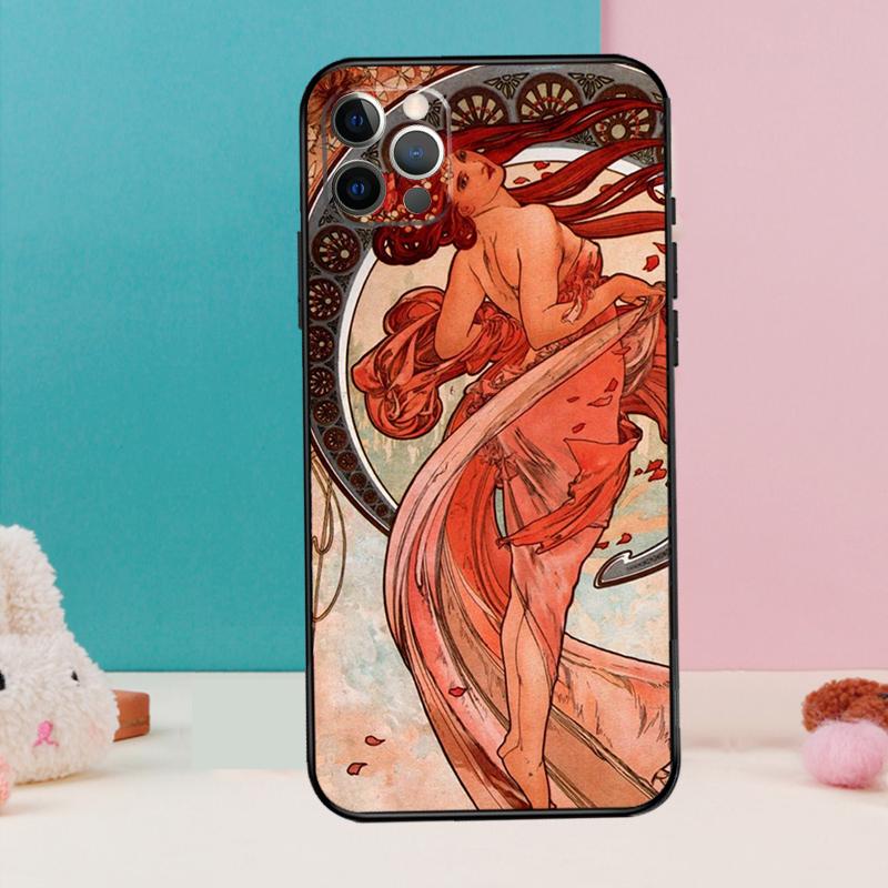 

Чехол для телефона с рисунком Альфонса Мухи Для iPhone 16 15 14 13 11 12 Pro Max 12 13 mini XR 15 16 Plus 16e Чехол Coque iPhone 12 mini
