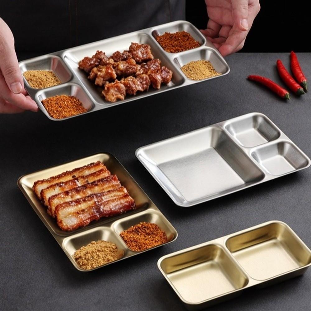 Stainless Steel Divided Dinner Tray Thickened Divided Dip Bowls Sauce Plate Snack Tray Tableware