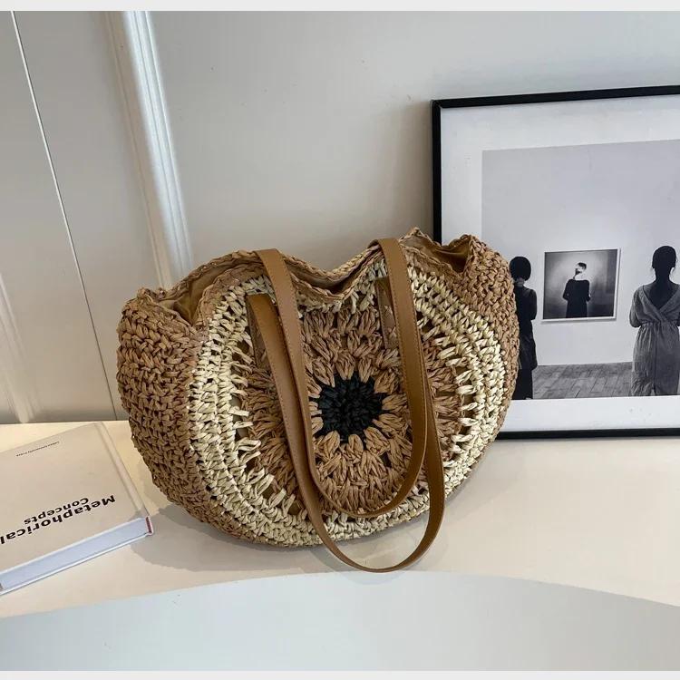 Genți de umăr pentru damă cu decupaje la vânzare Stil fashion cerc de capacitate mare pentru stațiune la plajă la malul mării