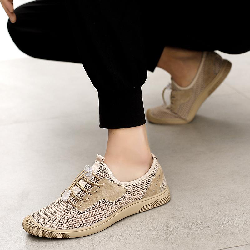 FashionMen's Shoes England Trend Casual Shoes Loafers Male Suede Leather Breathable Mesh Sneakers Weaving Slip on Summer Shoes Man Flat