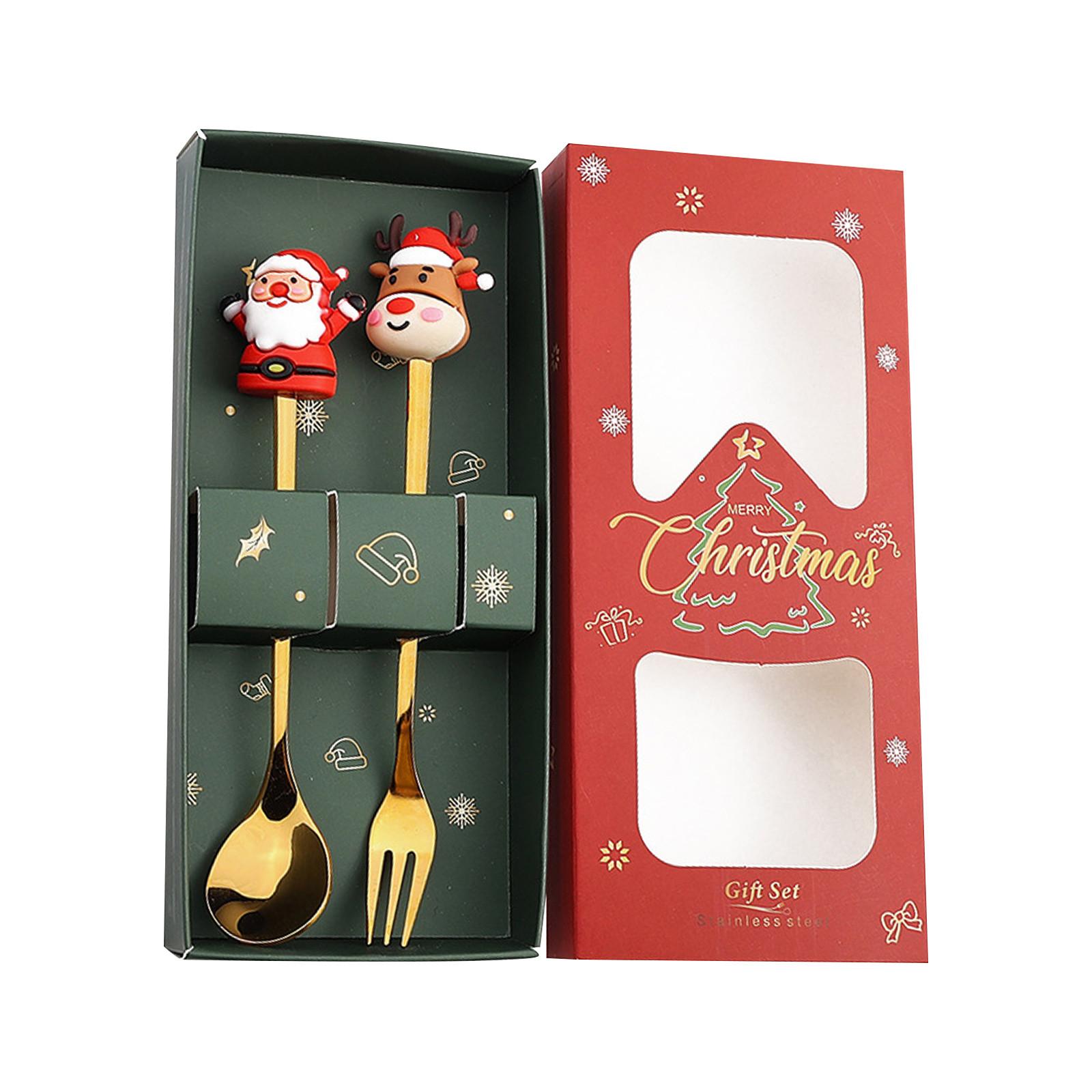 Stainless Steel Christmas Spoon Coffee Spoon Soup Sugar Dessert Teaspoons Fork Kitchen Tableware One Size