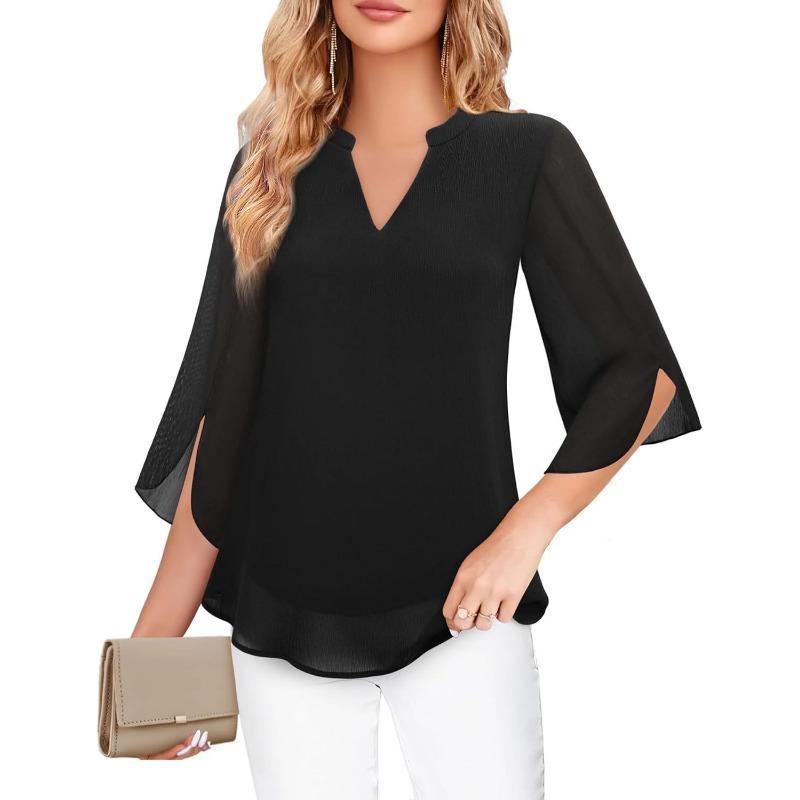 Summer New Women's Petal Sleeve Top Casual Loose V-neck Chiffon Shirt