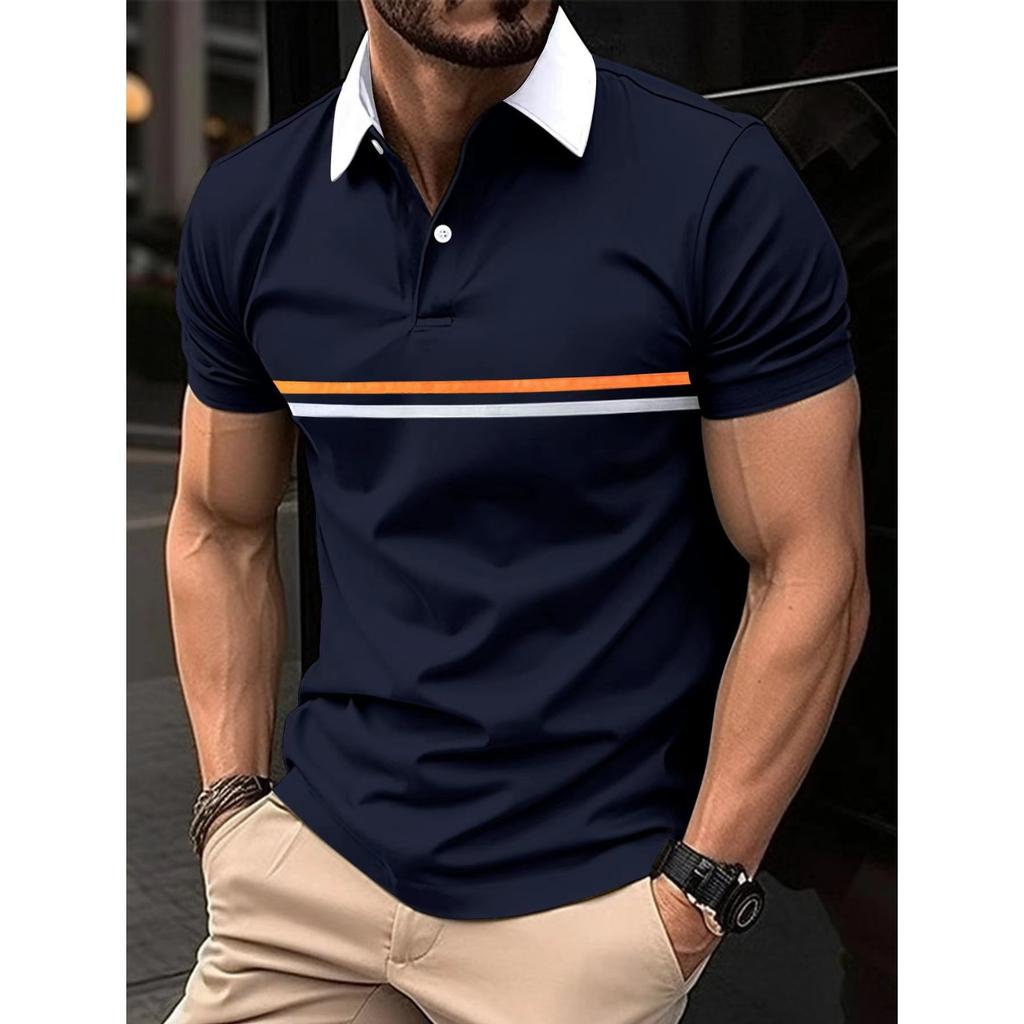 Patchwork Polo Shirt Daily Casual Lapel Men's Top Short Sleeve