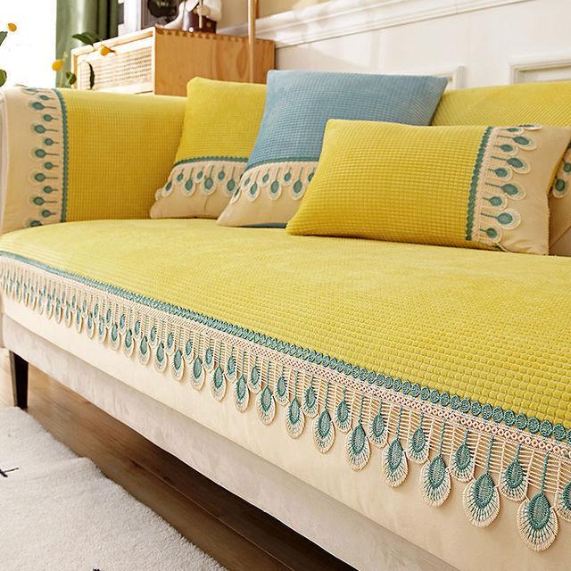 Copridivano in Pile Polare Antiscivolo a Quadri Cuscino per Divano di Alta Gamma Soggiorno Mobili Universali Antipolvere Copertura Totale