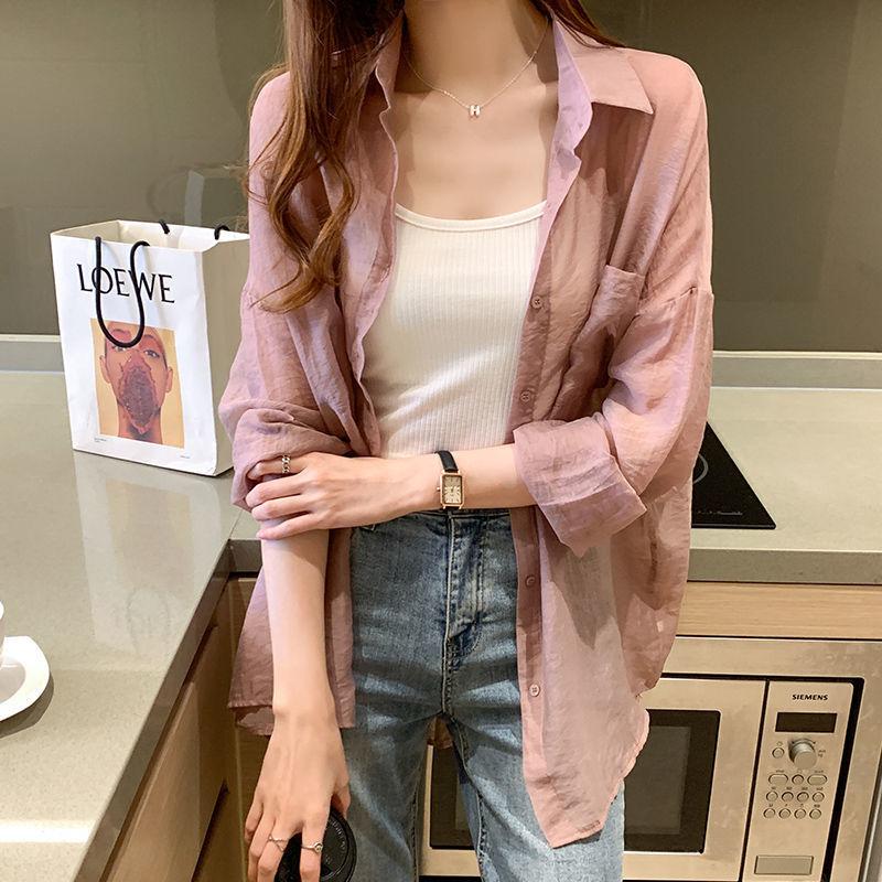 Summer Women's Chiffon Shirt Sun Protection Shirt Breathable Solid Color Shirt Loose Mid Length Top