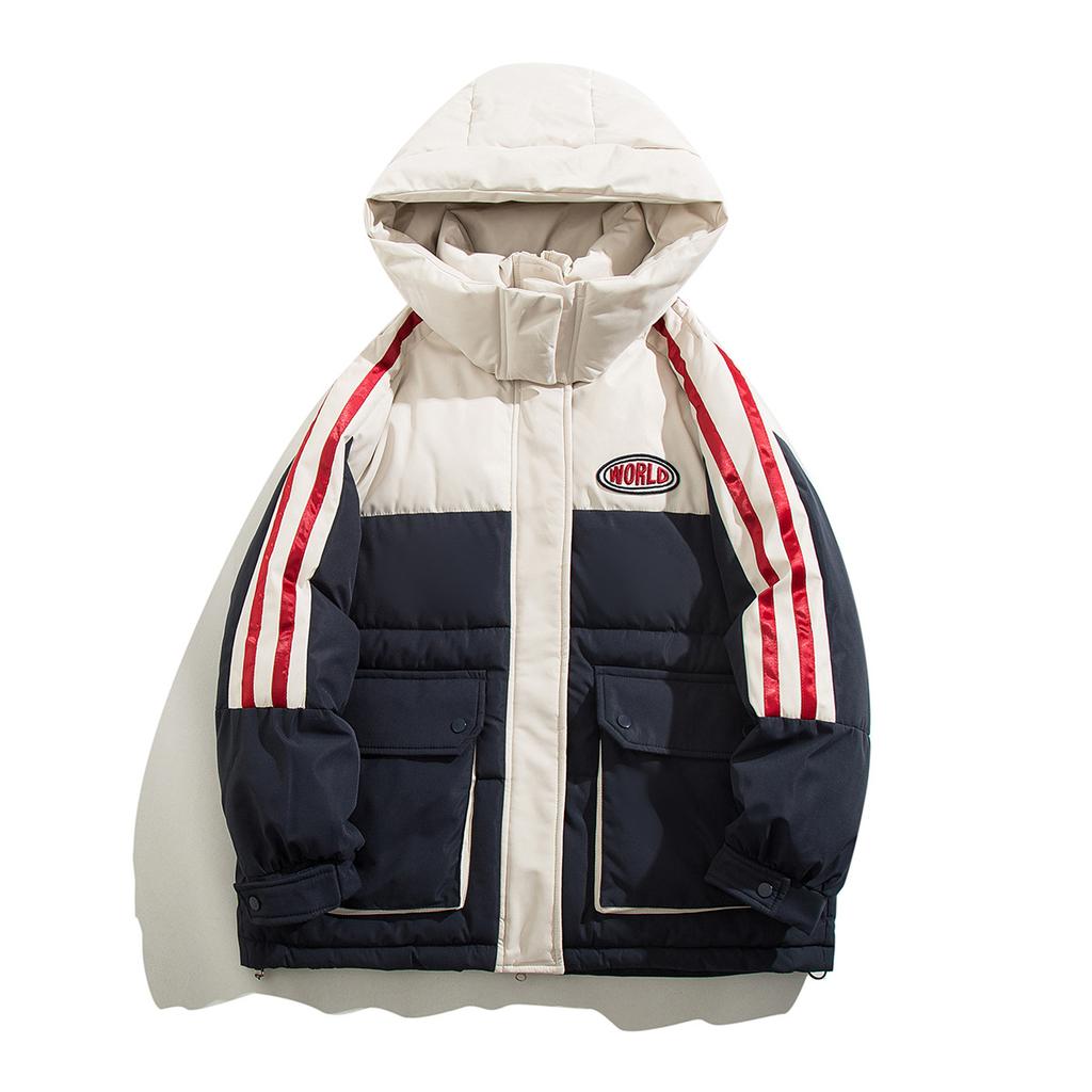 Cotton-padded Jacket Women's Short-term New Tooling Contrast Color College Wind Bread Clothing Winter Hooded Loose Cotton-padded Jacket