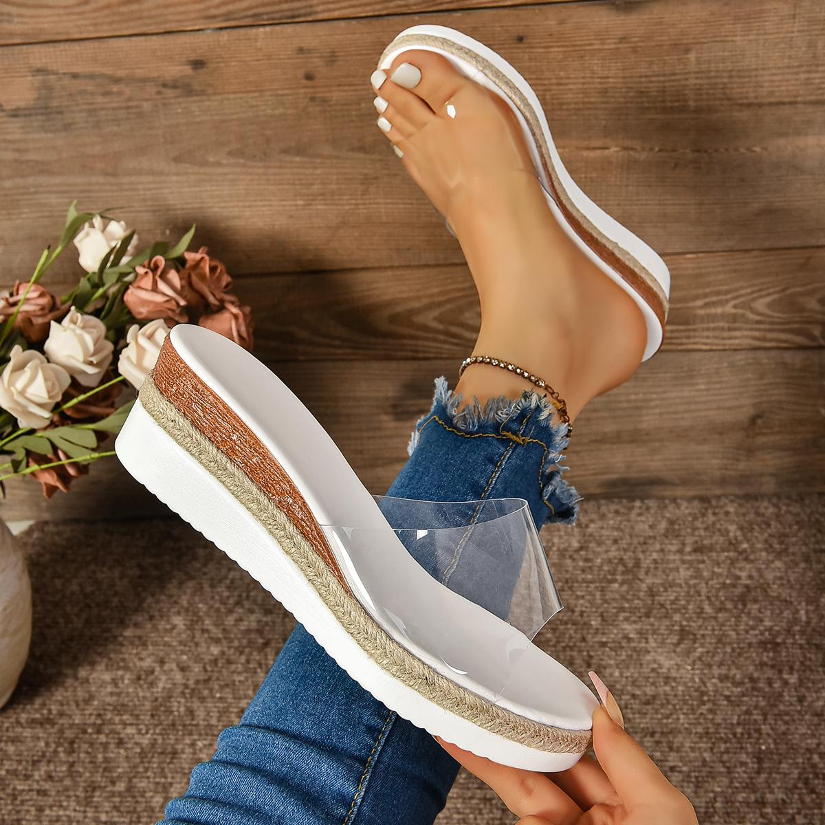 

модные новые женские сексуальные прозрачные тапочки без застежек на танкетке высокого класса 39 чистый