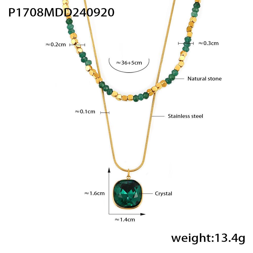 Double Layer Natural Crystal & Stone Pendant Necklace with Stainless Steel Clavicle Chain - Versatile Fashion Jewelry