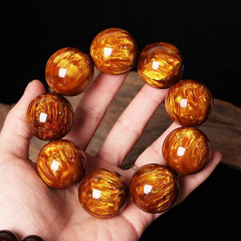 

Браслет из бусин из золотистой шелковистой морской ивы - Резиновые четки с бусинами-счетами