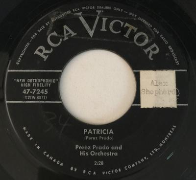 7inch Record PEREZ PRADO & HIS ORCHESTRA - Patricia / Why Wait 477245 RCA Victor 1958 Canada Jazz Used