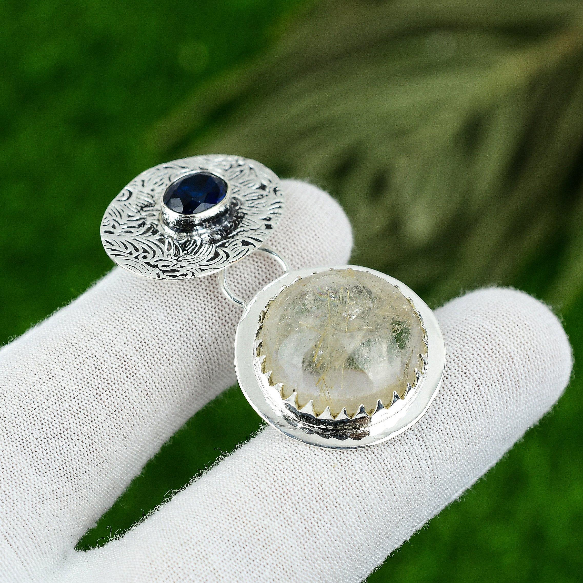 

Anniversary Gift For Her Natural Golden Rutile Gemstone Pendant 925 Silver