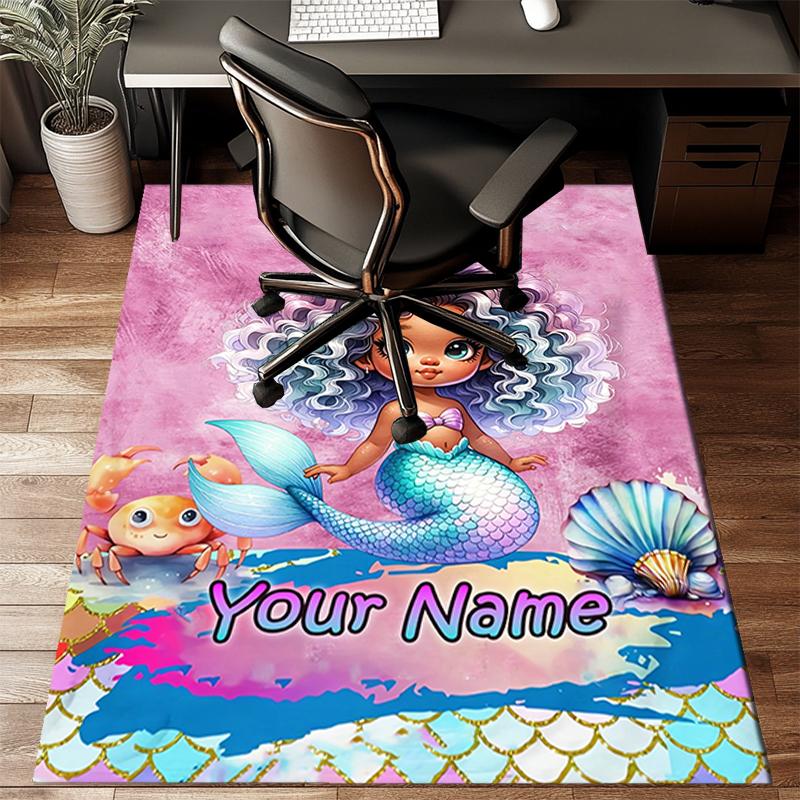 1PC Custom Name Mermaid Fantasy Cover Theme Floor Mat Ideal for Living Room, Game Rooms, Office, Bedroom Floor Mat Playful Design