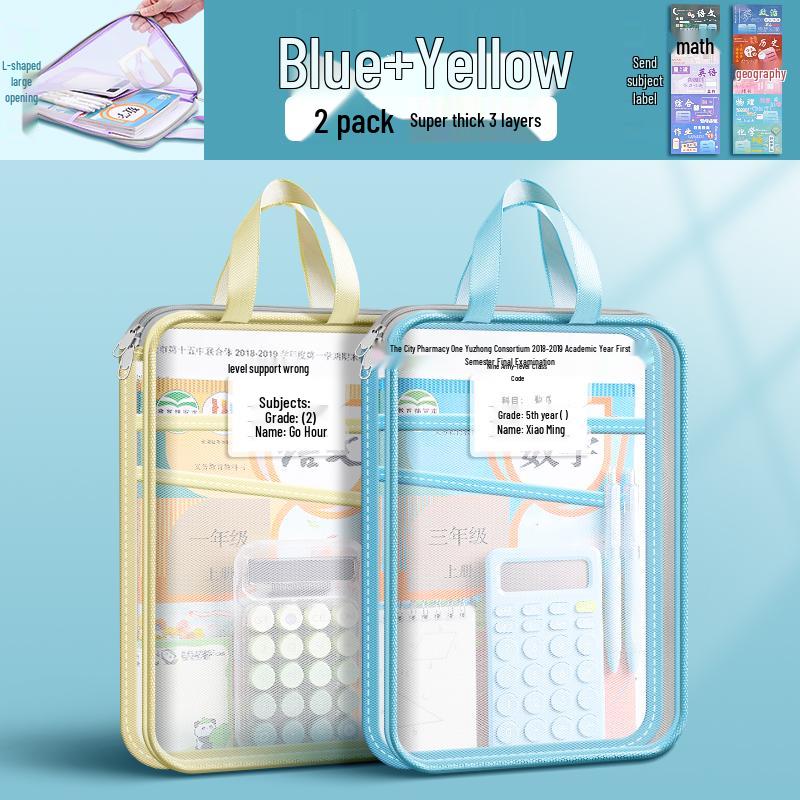 Transparent L-Shaped Mesh Zip Bag for Elementary Students