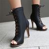 Fashion 2025 Spring Summer New Women's Black Party Boots Sexy Fish Mouth Stilettos High Heels Footwear Zip Women Dance Heels Shoes 33-46