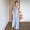 Seaside Vacation Blue Sleeveless Neck Sling Dress Children's Summer New Popular Beautiful Long Dress