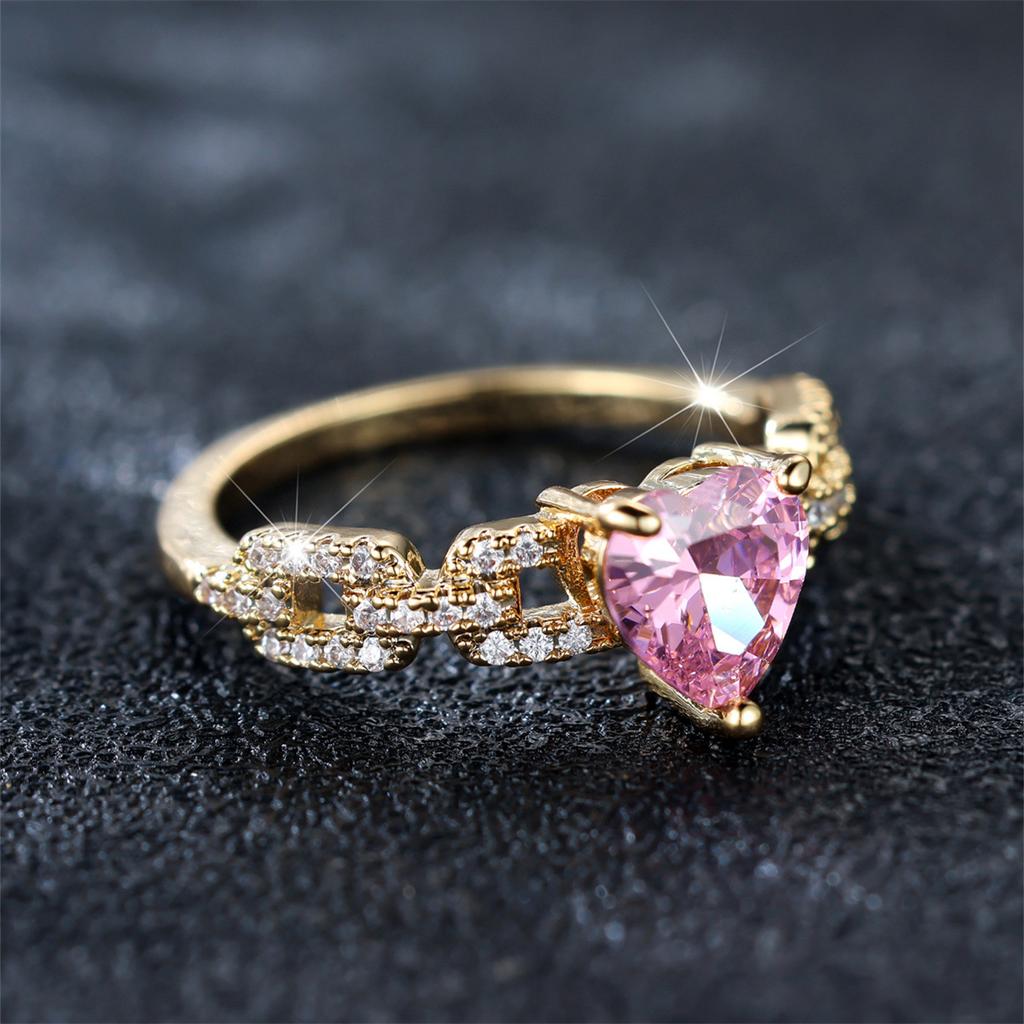 Pink Diamond Heart Ring Heart-Shaped Simple Luxurious Elegant  Jewelry for Women
