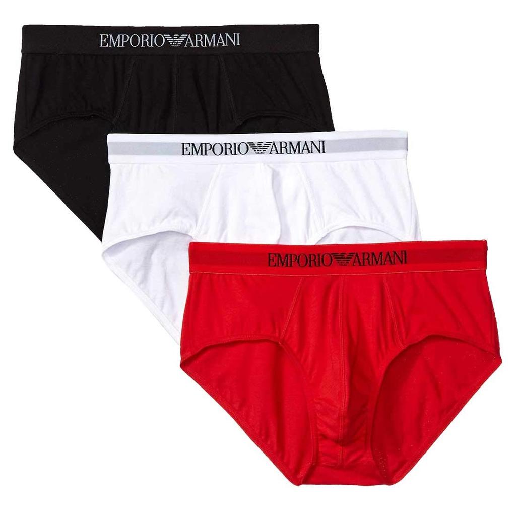Emporio Armani 3-Piece Brief Bikini Pack (110824) Red/White/Black, Large [Parallel Import]