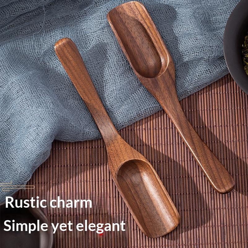 Hand Polished Vintage Ebony Tea Spoon Solid Wood Handle Durable Small Natural Tea Shovel for Home Coffee Bar