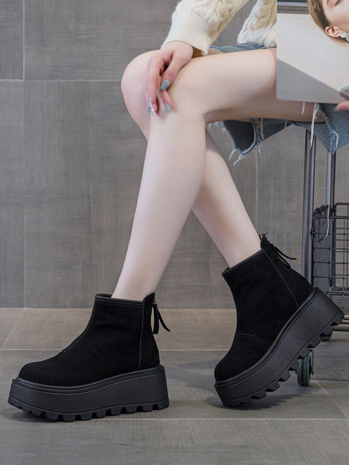 Snow Boots Women's 2025 New Winter Thick-soled Inner Heightening Short Boots Popular Velvet Thickened Foreign-style Martin Boots Cotton Shoes