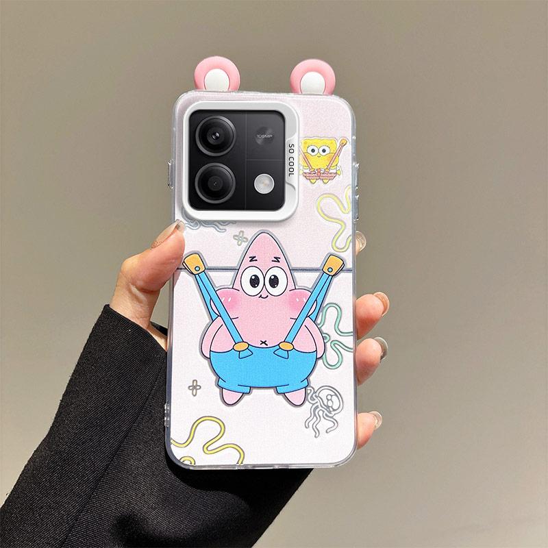 KEYSION Cute Ear Cartoon Case for Redmi Note 13 Pro 5G with Lanyard Soft Silicone+PC Shockproof Phone Cover for Xiaomi POCO X6 5G
