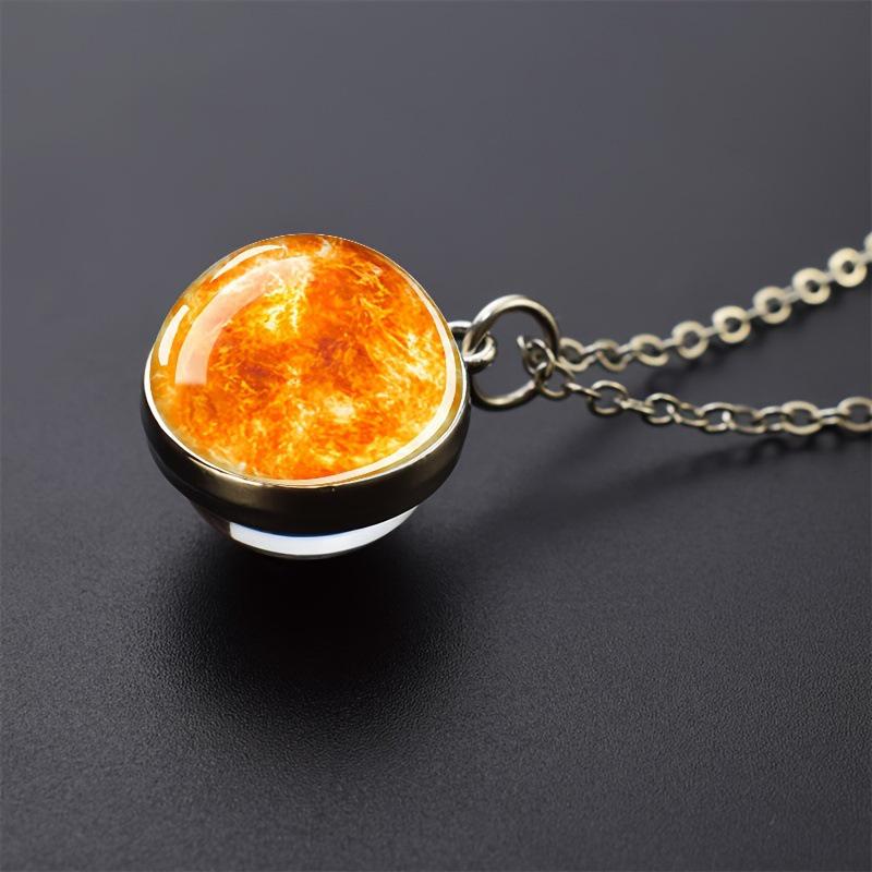 Solar System Glass Ball Pendant Necklace - Fashion Jewelry Gift for Men & Women