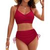 2-Piece Split Swimsuit Drawstring Bikini Cross Strap Sexy Swimsuit Set Solid Color Bikini Set