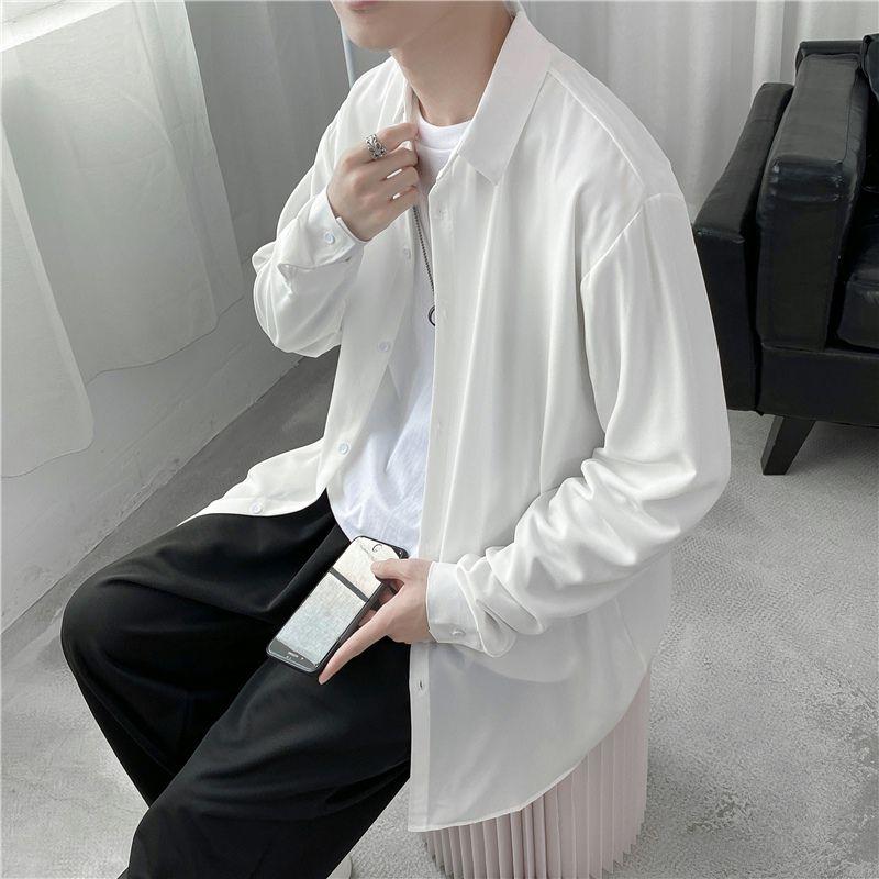 Men Korean Fashion White Long Sleeve Shirts Mens Harajuku Black Oversized Shirt Male Button Up Shirts Blouses 3XL